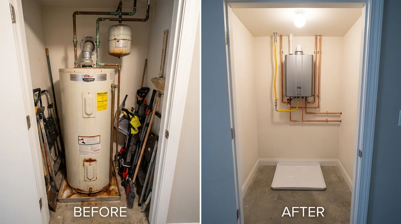 Tank water heater versus wall-mounted tankless unit comparison for Mount Vernon, TX homeowners